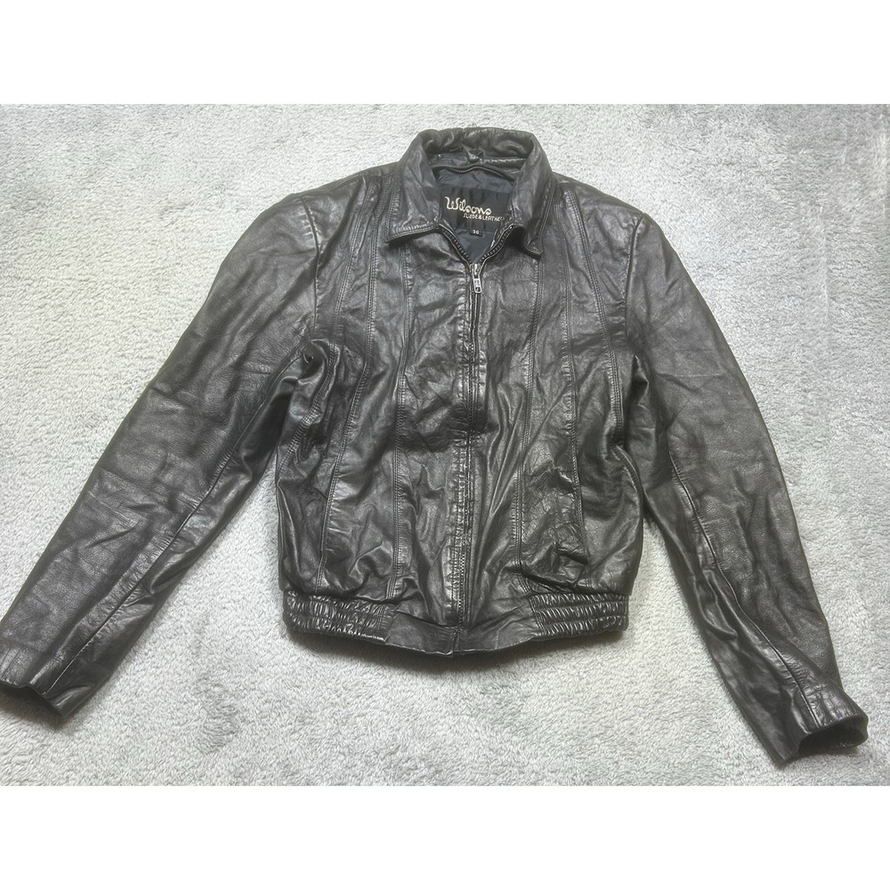 Vintage Wilsons Black Leather Bomber Jacket Men's Size 36 Classic Moto *SPOTS